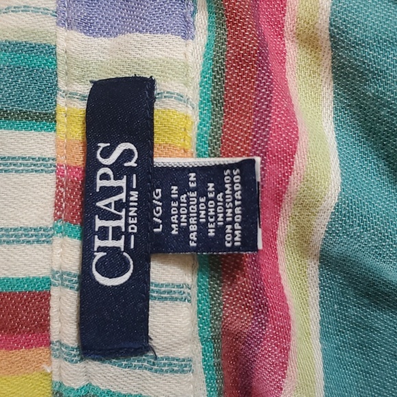 🍎2 Items/$12 Chaps denim Montana scrape multi striped long sleeve shirt large - Picture 7 of 8